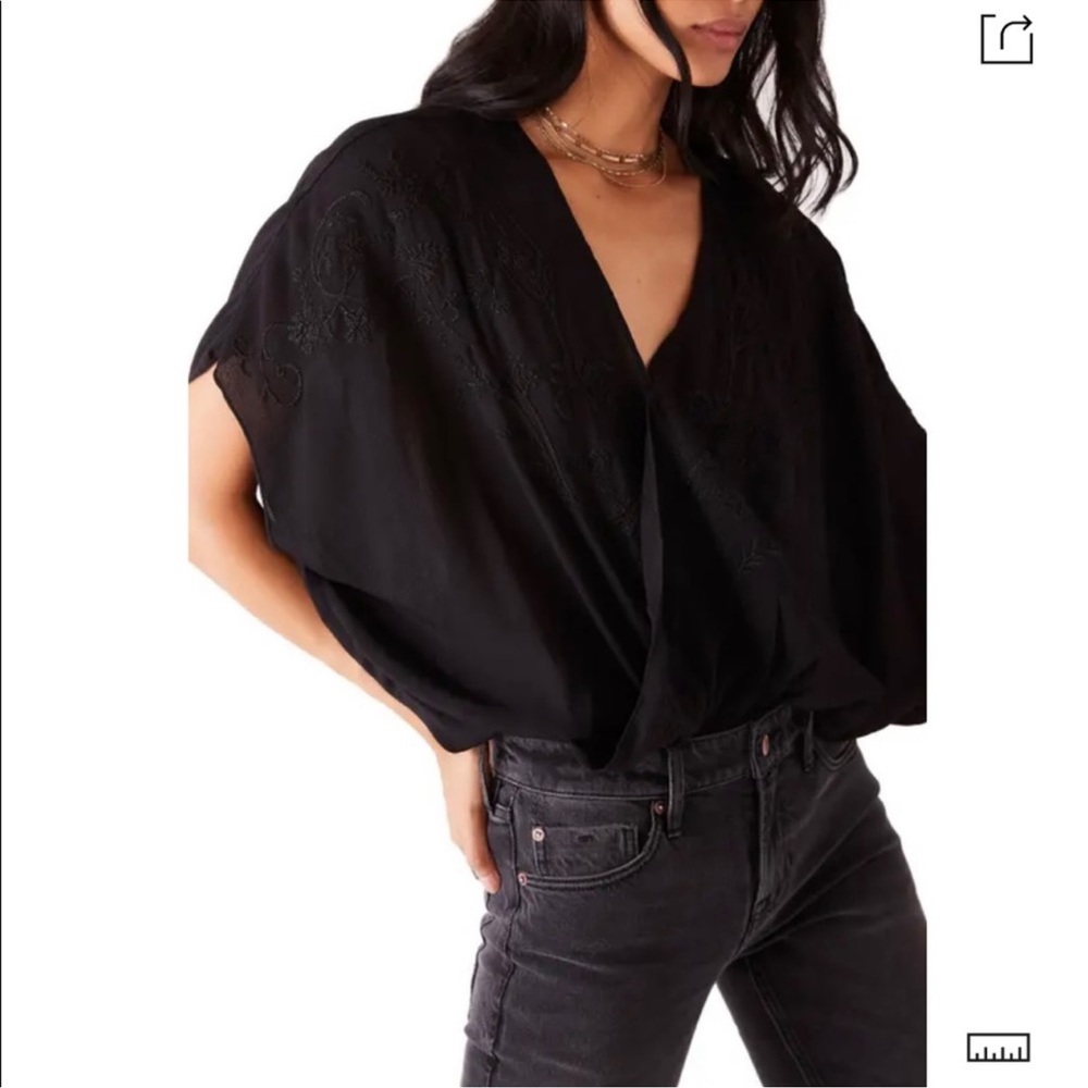 Free People Sumner Love Black Embroidered Body Suit women size XS
